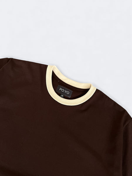 CLASSIC RINGER TEE IN DARK BROWN/OFF WHITE