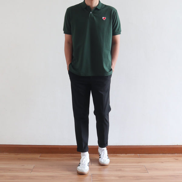 CLASSIC FINGER HEART POLO SHIRT IN FOREST GREEN