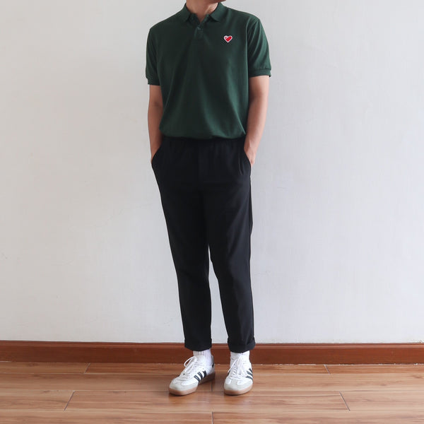 CLASSIC FINGER HEART POLO SHIRT IN FOREST GREEN