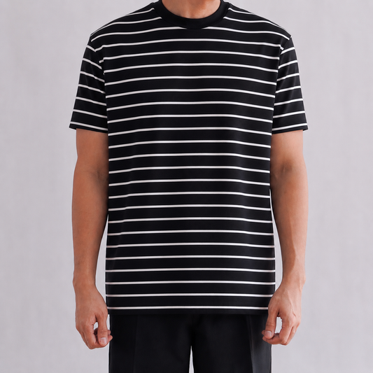 CLASSIC EMBOSSED STRIPED TEE IN BLACK