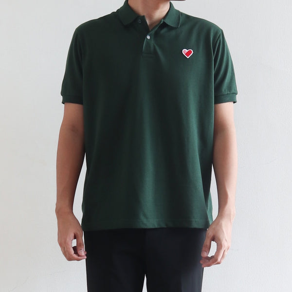 CLASSIC FINGER HEART POLO SHIRT IN FOREST GREEN