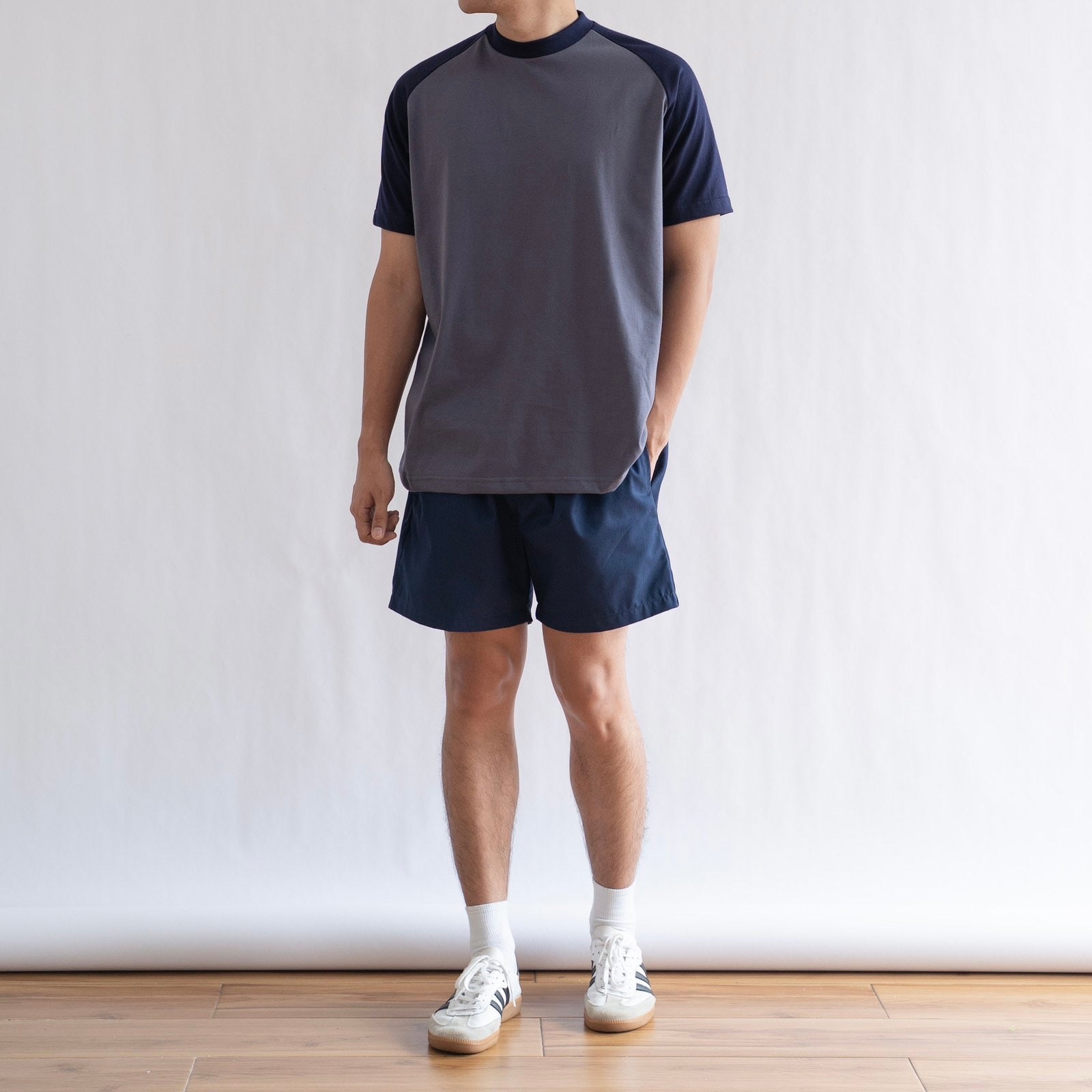 CLASSIC RAGLAN TEE IN GRAY/NAVY BLUE – PO:YO
