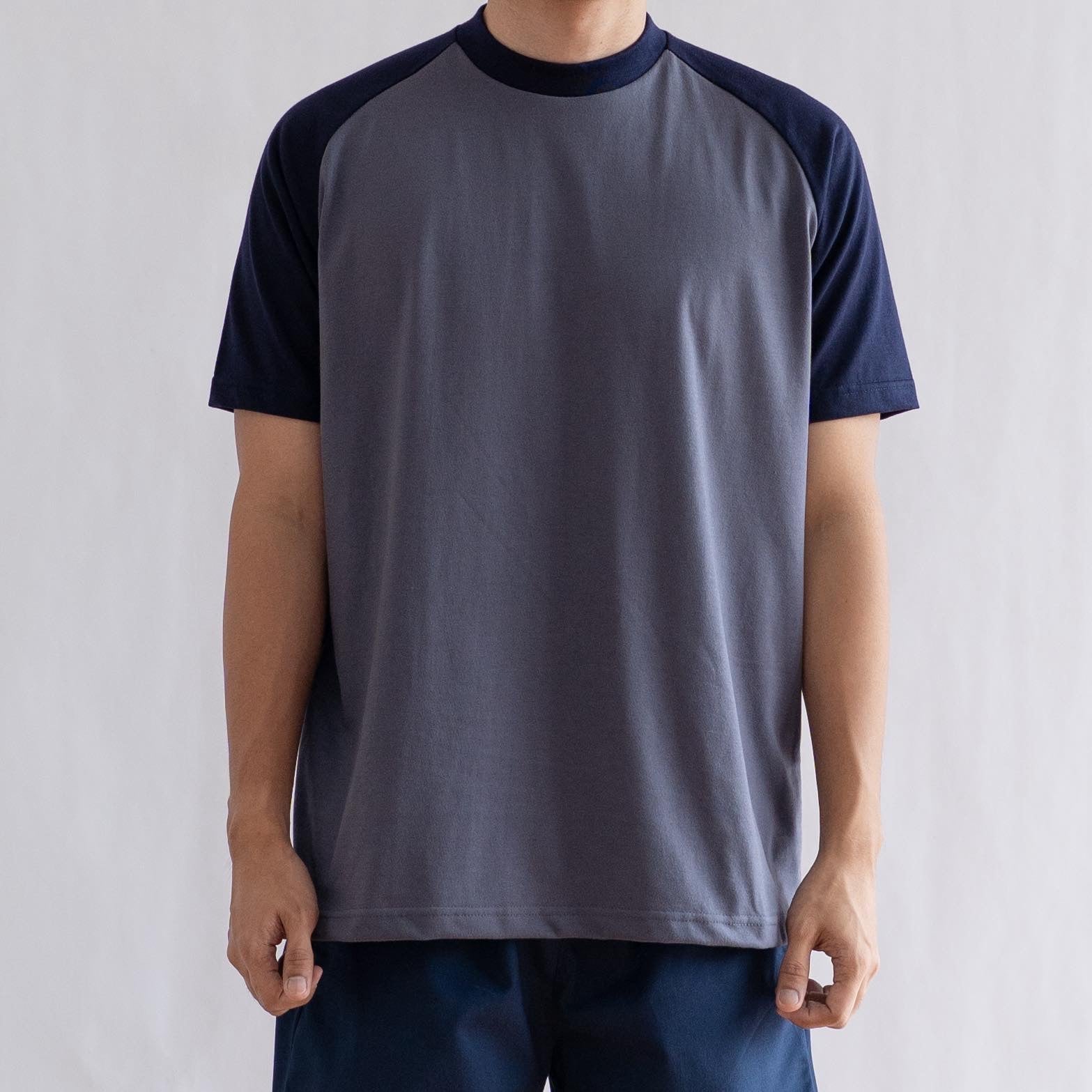 CLASSIC RAGLAN TEE IN GRAY/NAVY BLUE – PO:YO