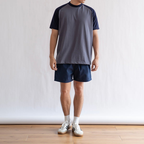 CLASSIC RAGLAN TEE IN GRAY/NAVY BLUE