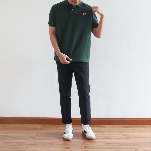 CLASSIC FINGER HEART POLO SHIRT IN FOREST GREEN