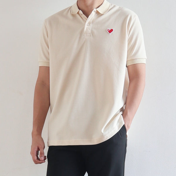 CLASSIC FINGER HEART POLO SHIRT IN OFF WHITE