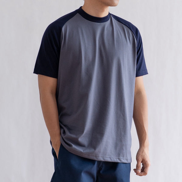 CLASSIC RAGLAN TEE IN GRAY/NAVY BLUE