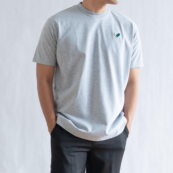 CLASSIC FINGER HEART EMBROIDERED TEE IN HEATHER GRAY/GREEN