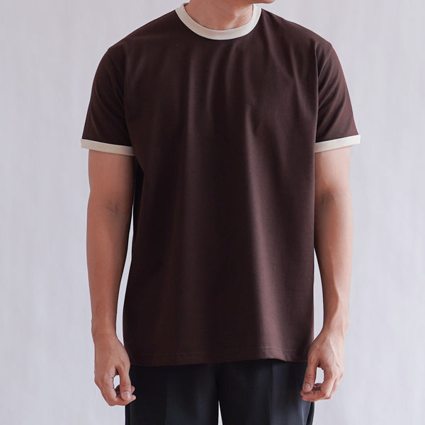 CLASSIC RINGER TEE IN DARK BROWN/OFF WHITE