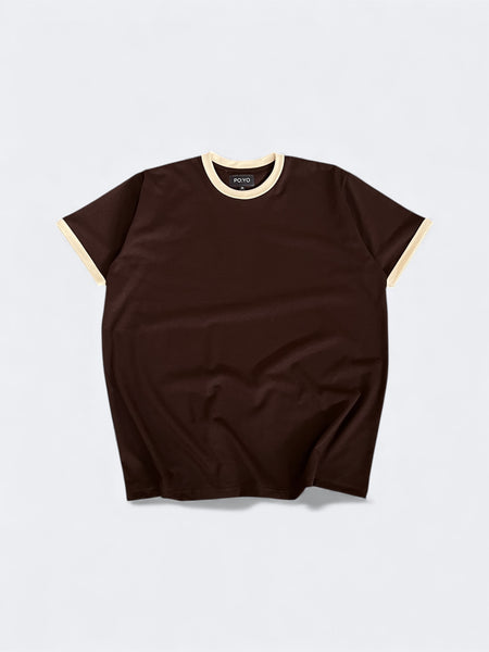 CLASSIC RINGER TEE IN DARK BROWN/OFF WHITE