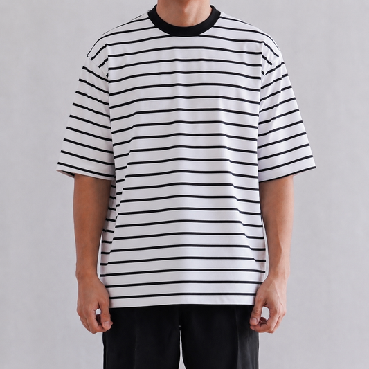 BOX EMBOSSED STRIPED TEE IN WHITE