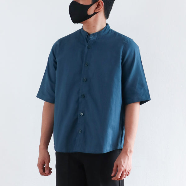 OVERSIZED MANDARIN COLLAR POLO IN AQUA BLUE V.2
