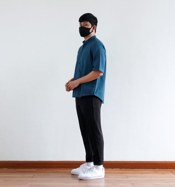 OVERSIZED MANDARIN COLLAR POLO IN AQUA BLUE V.2