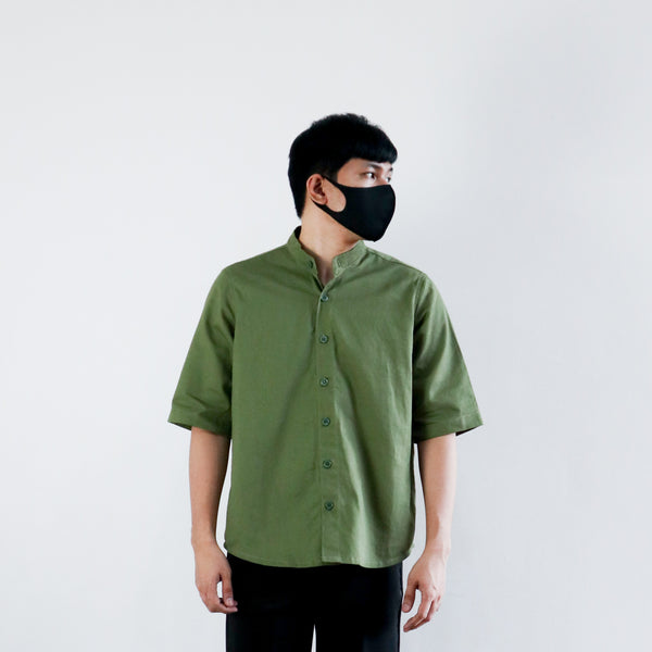 OVERSIZED MANDARIN COLLAR POLO IN OLIVE V.2