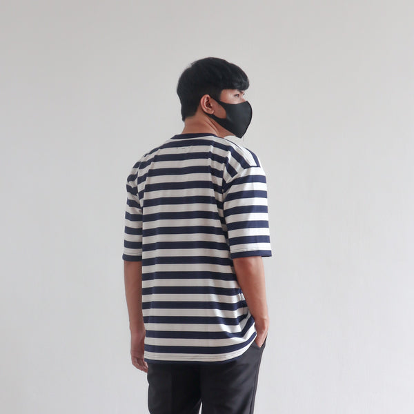 OVERSIZED STRIPED TEE IN NAVY BLUE